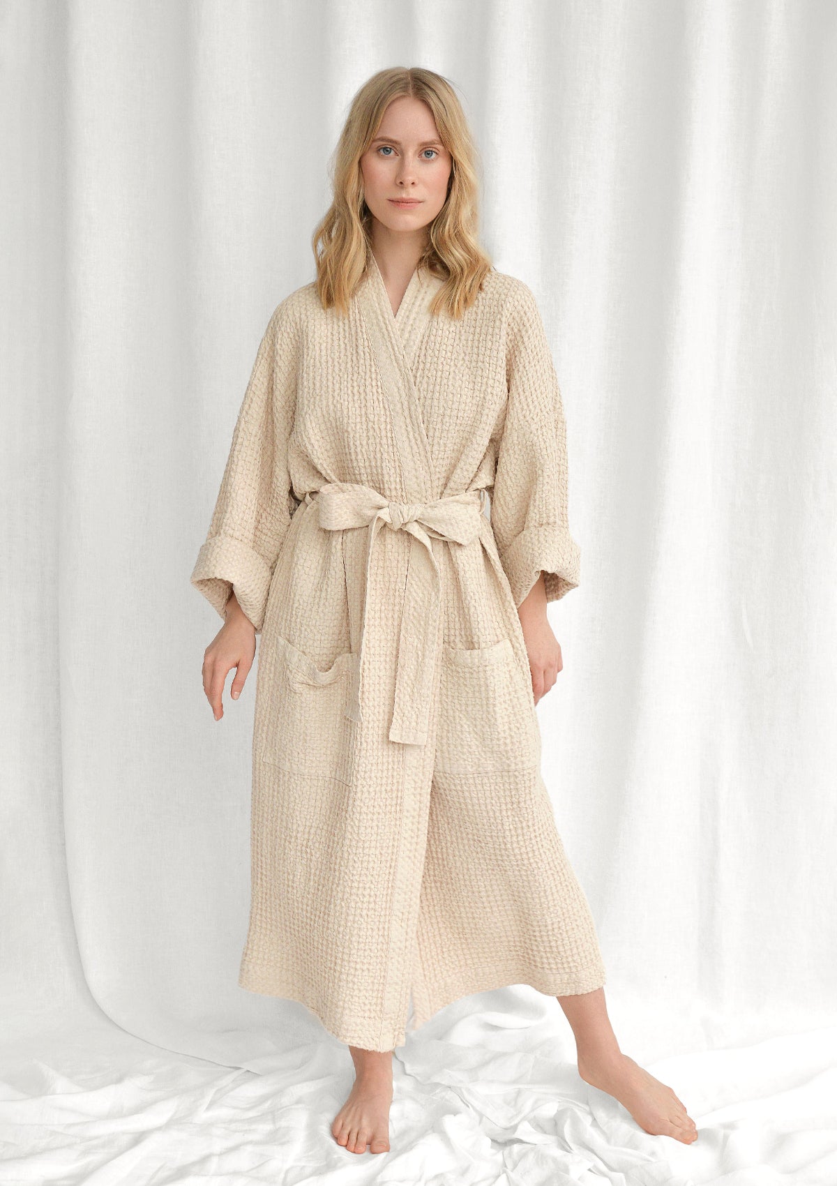 On sale SKY linen bathrobe. Unisex waffle linen bathrobe.