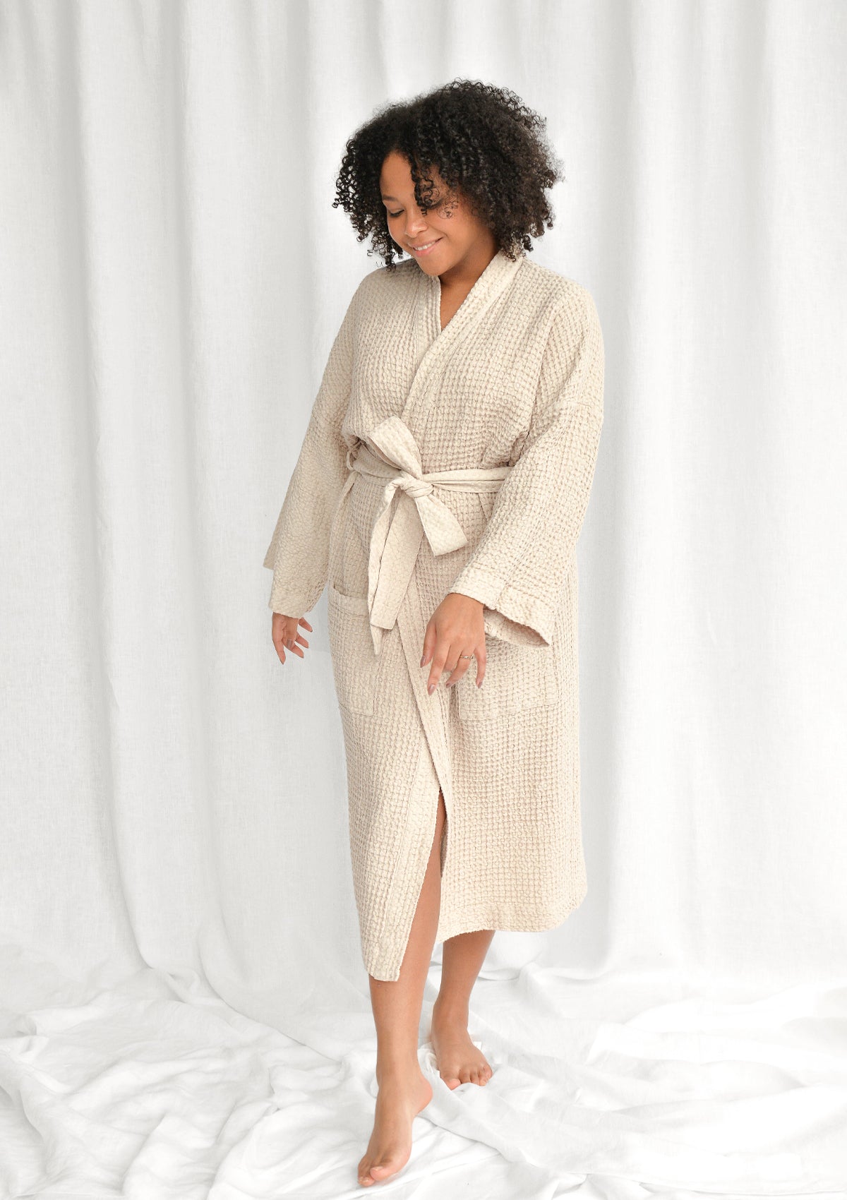 SUN linen bathrobe. Unisex good waffle linen bathrobe.