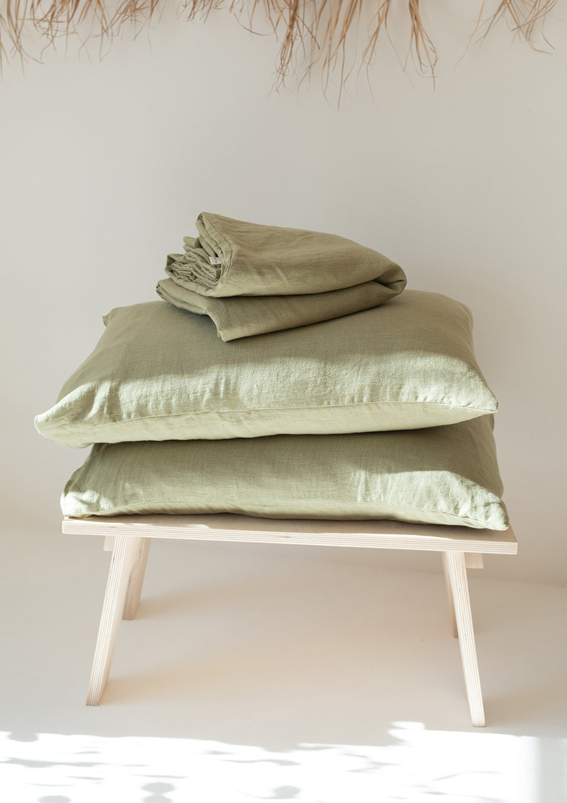 Linen Duvet Cover in Moss Green